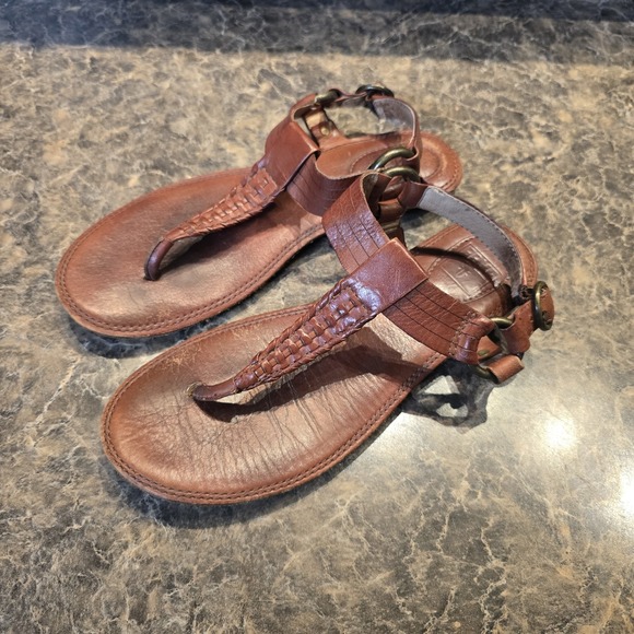 Frye Shoes - Frye Alessia Artisanal T Strap Sandal 5.5M Cognac Leather Boho Summer Festival